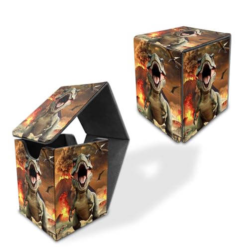 for MTG Deck Box, Commander Deck Case Fits 100 Double Sleeved Cards, PU Leather Storage Box, Compatible with Magic/TCG/PTCG/EDH/Sport Cards,Dinosaur - color: Dinosaur