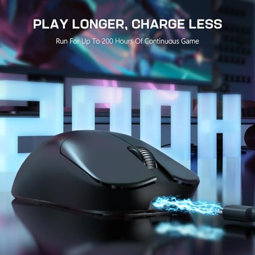 FELICON AJAZZ AJ099 Wireless Gaming Mouse, 59g Ultra-Lightweight, 6 DPI Settings, 2.4G & Wired, 500mAh Rechargeable Battery, Compatible with PC/Windows/Mac/PS4/Xbox (Black) - color: Black