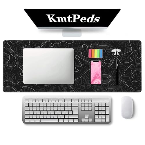Topographic Gaming Mouse Pad Large Desk Mat,Black Mouse Pad Gaming Desk Pad,31.5 x 11.8 Keyboard Pad Minimalist Mouse Pads for Desk,Extended Mouse Mat Mousepad with Non-Slip Base and Stitched Edge - color: Black Topographic Contour