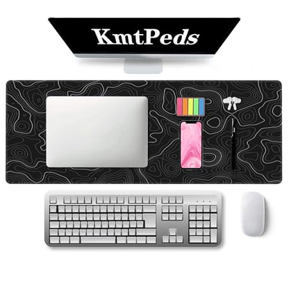 Topographic Gaming Mouse Pad Large Desk Mat,Black Mouse Pad Gaming Desk Pad,31.5 x 11.8 Keyboard Pad Minimalist Mouse Pads for Desk,Extended Mouse Mat Mousepad with Non-Slip Base and Stitched Edge - color: Black Topographic Contour