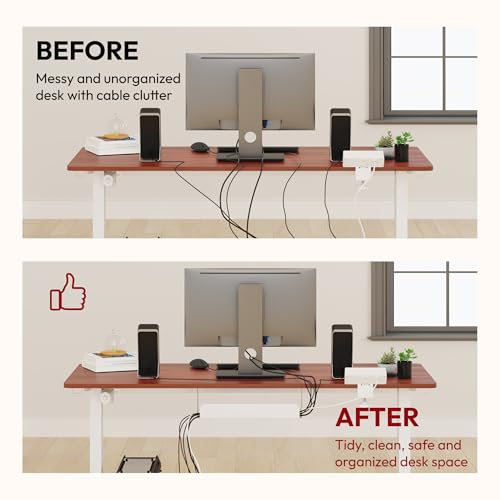 SANODESK Electric Standing Desk with Desk Clamp Power Strip 40"x 24" Whole-Piece Desktop Height Adjustable Stand Up Desk with Cable Management Sit Stand Home Office Desk White Frame/Mahogany Top - color: White Frame+mahogany Top, size: 40"x24"
