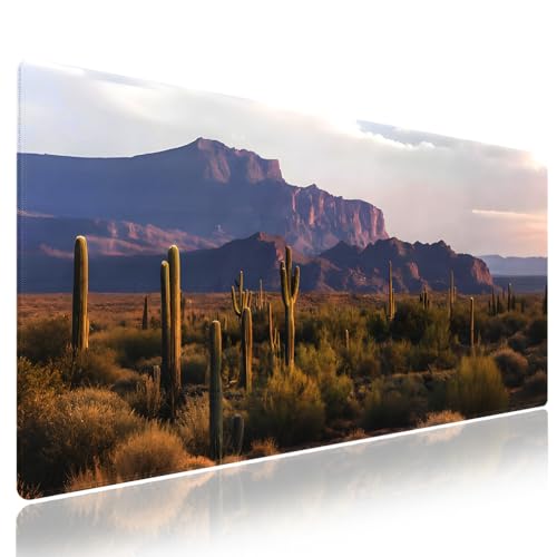 Saguaro Scenery Large Mouse Pad, Arizona Desert Landscape Desk Mat | 31.5" x 11.8", Cactus Mountain in Spring Wilderness, Gaming/Office Stitched Keyboard Mat, Smooth Surface Anti-Slip Base - color: Arizona Desert Landscape