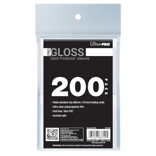 Ultra PRO - 200ct White PRO-Gloss Standard Card Sleeve Deck Protector, Protect Collectible & Sport Cards, MTG, D&D, High Clarity Gloss Finish - color: 200ct Gloss White