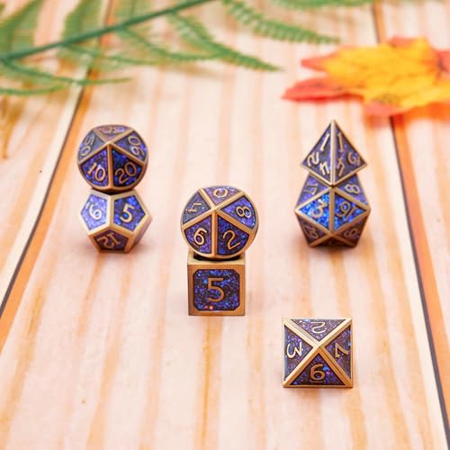 Metal Dice Set D&D Dragon and Dungeon Polyhedral Metal Dice, Punk Style Role-Play RPG Explorer MTG Pioneer Game DND Dice Set (7 Pieces) - color: Black2