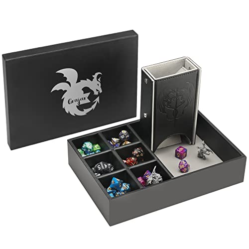 Grajar Dice Tray and Dice Tower with Storage, 3 in 1 Dice Rolling Tray with Lid, Portable Dice Box Storage, dice Holder for RPG MTG Table Games - Gray - color: Gray