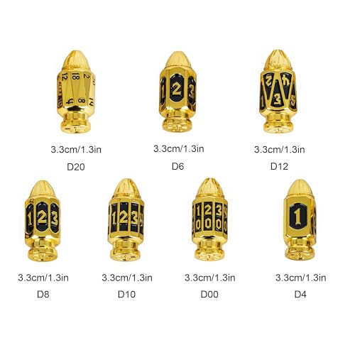 UDIXI Bullet Metal DND Dice Set, 7PCS D&D Bullet RPG Dice Set Golden Black | Cool Design, Magazines Container and PU Leather Bag, for Dungeons and Dragons Role Playing Games and Tabletop Games RPG - color: Golden Black