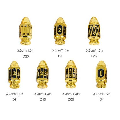 UDIXI Bullet Metal DND Dice Set, 7PCS D&D Bullet RPG Dice Set Golden Black | Cool Design, Magazines Container and PU Leather Bag, for Dungeons and Dragons Role Playing Games and Tabletop Games RPG - color: Golden Black