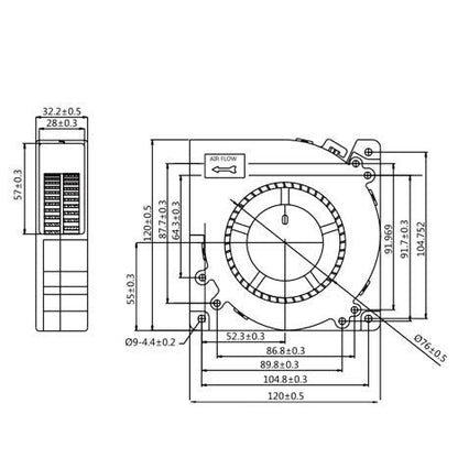 Wathai EC 120mm x 32mm Centrifugal Blower Fan AC 110V 120V Dual Ball | Duall Ball 4W Power Energy-Saving, High Airflow Centrifugal Blower Fan AC 110V 115V 120V 220V 240V - style: 120x32mm 100-220V