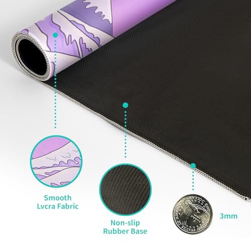 Purple Japanese Sea Wave Gaming Mouse Pad - Large Desk Mat with Non-Slip Base and Stitched Edge for Gaming and Office - 31.5x11.8 Inch - color: Purple Japanese Sea Wave