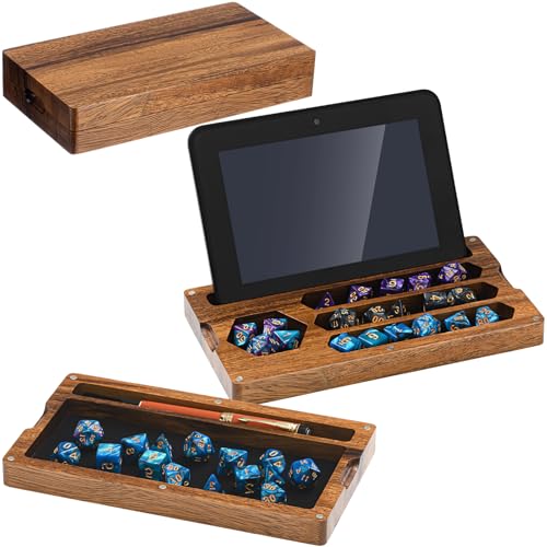 Briwooody Walnut Dice Box 4.8 x 9 Inch Handmade Dice Tray for Rolling with Storage Phone Tablet Stand Magnetic Lock Secures Lid Portable Tray for Tabletop RPG Board Games Gift(Walnut,Regular) - color: Walnut, style: Regular