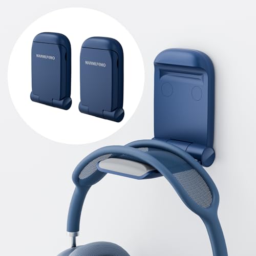 MAMUVIMO Headphone Stand, 2 Pack Headset Stand Foldable＆Sticky, Headphone Holder Hook Mount with Non-Slip Silicone, Adhesive Earphone Desk Hanger Clip Space-Saving for Airpods Max, All Earphones- Blue - color: Blue, size: 2 Pack