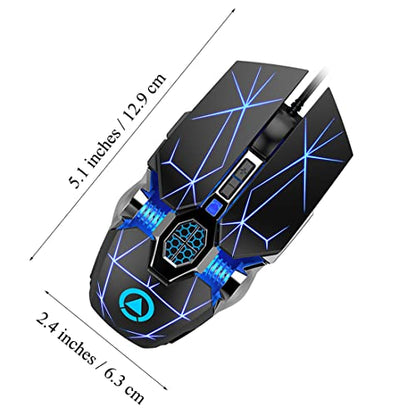 Gaming Mouse Wired Game Mice USB Silent Optical Mouse 3200DPI RGB Colorful Gradient Backlit 7 Buttons for Desktop Laptop Computer Gamer PC Windows Mac