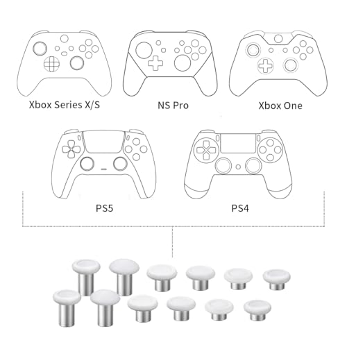 RALAN Replacement Interchangeable Thumbsticks Joysticks Repair Kit for Xbox One, Xbox Series X/S, PS4/PS5/NS Pro Controllers, 3 Height Plastic Base, 5 Grip Designs (White) - color: White