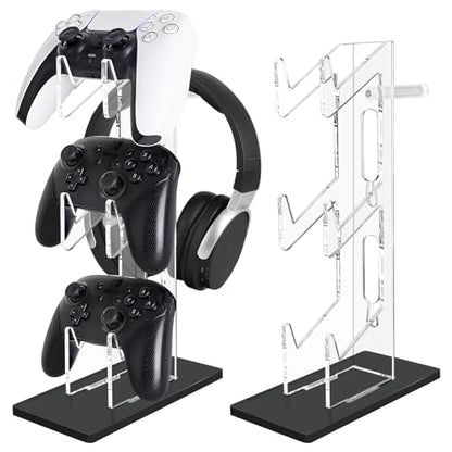 FYY Game Controller Holder 3 Tiers - Universal Dual Controller Stand Headphone Holder, Acrylic Black Controller Display Stand Compatible with Nintendo Switch Xbox PS5 PS4, Desk Mounts for Controller - color: 3-Tier-Black