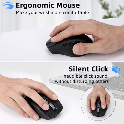 Wireless Bluetooth Mouse with USB-A, USB-C Receiver, Rechargeable, 3-Device, Full-Size, Silent Click, Ergonomic Mice for MacBook/Laptop/Computer/Tablet/PC/iPad-Black - color: Black