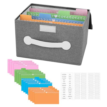 Greeting Card Organizer Box with 16 Dividers,Collapsible Greeting Card Storage Box With Lids，Ideal for Greeting Cards,Recipes, Photos, Envelopes, Keepsake（Grey，84 Pcs Labels） - color: Grey