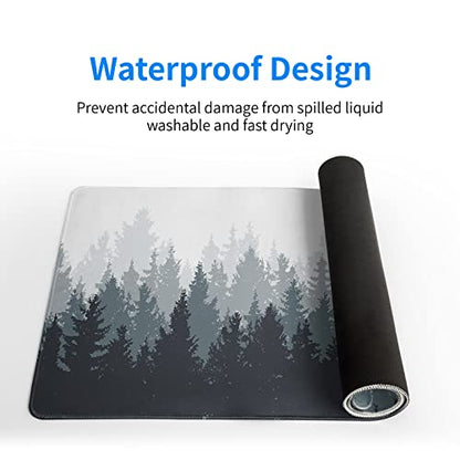 Desk Mat,Large Mouse Pad 31.5x11.8 Inch XL Extended Gaming Mouse Pad Mat with Non-Slip Base Stitched Edges Mousepad for Computer,Office,Keyboard and Laptop - Fog Misty Forest - color: Fog Misty Forest