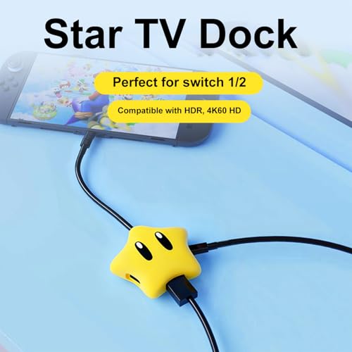 RREAKA Star-Shaped HDMI Dock for Switch 1/ OLED/Switch 2, Portable USB-C TV Dock Replacement with 4K@60Hz HDMI, PD 100W Charging, USB 3.0