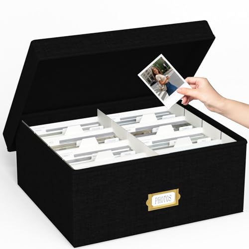 Decorative Photo Storage Box, Linen Photo Box Holds 1700 4x6 Pictures Black | Photo Storage Containers with 8 Dividers, Memory Keepsake Organizer for Photos, Scrapbook Supplies, Cards, Stamps,Archive Box - color: Black, size: 4x6 (1 Pack)