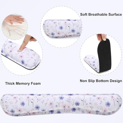 MEGREZ 4-in-1 Mouse Pad with Wrist Rest Ergonomic Memory Foam Desk Mat Set | ergonomic, anti-slip base, 4pcs set, desk pad, mouse wrist rest, keyboard rest, coaster, ideal for office & gaming - color: White Flower