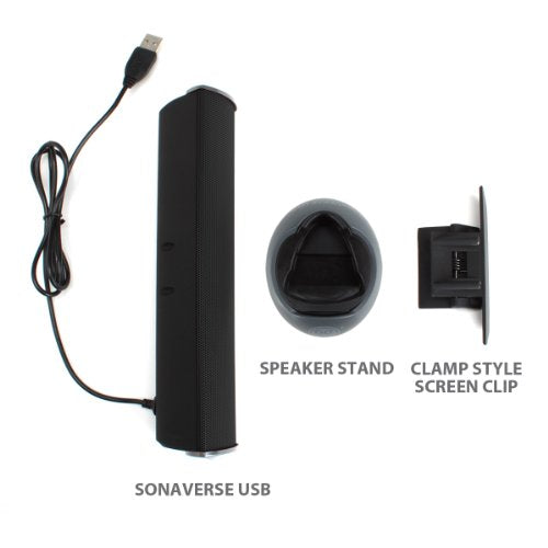 GOgroove SonaVERSE 노트북 컴퓨터용 USB 스피커 - 모니터용 클립온 휴대용 외부 스피커 디자인의 USB 전원 미니 사운드 바, 디지털 오디오 입력 및 전원용 케이블 1개 (블랙) - color: 블랙.