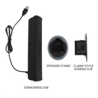 GOgroove SonaVERSE 노트북 컴퓨터용 USB 스피커 - 모니터용 클립온 휴대용 외부 스피커 디자인의 USB 전원 미니 사운드 바, 디지털 오디오 입력 및 전원용 케이블 1개 (블랙) - color: 블랙.