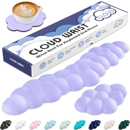 Cloud Wrist Rest for Keyboard and Mouse, Cloud Keyboard Wrist Rest | Purple, Memory Foam, Non-Slip PU Base, Leather, Ergonomic Support, Cute Arm Rest Pad & Palm Cushion, Office Desk Accessory - color: 04purple