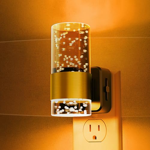 Night Light, 1-Pack Modern Night Lights Plug into Wall, Dimmable Amber Night Light with Auto Light Sensor, Wall Sconce-style Design Nightlight for Bathroom,Bedroom,Hallway - color: Gold Ring-Amber, size: 1 Pack