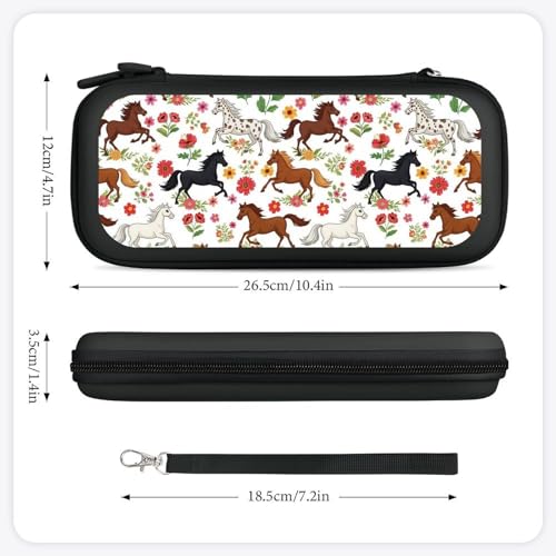 PPIKTC Game Carrying Bag Compatible with Nintendo Switch, Cute Animal Horses Floral Portable Game Pouch with 15 Games Cartridges and Protective Hard Shell Case - color: Design (325)