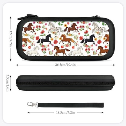 PPIKTC Game Carrying Bag Compatible with Nintendo Switch, Cute Animal Horses Floral Portable Game Pouch with 15 Games Cartridges and Protective Hard Shell Case - color: Design (325)