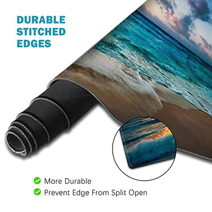 ToLuLu Mouse Pad, Memory Foam Ergonomic Keyboard Mouse Wrist Rest Support | Large Extended Gaming Desk Mat with Stitched Edges, Non-Slip Base Mousepad Set for Home Office Game and Study, Beach Sunset - color: Sunset Sea Beach