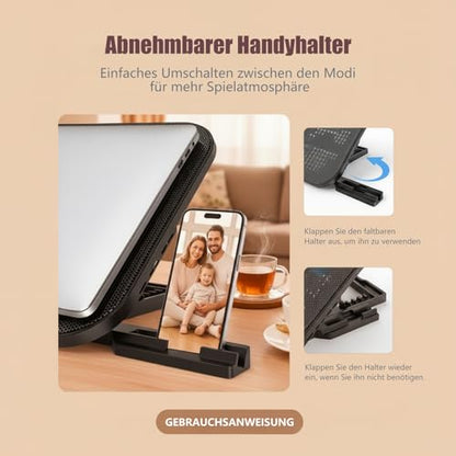 Laptop Cooling Pad with 3 Quiet Fans, 5-Level Height Adjustable Ergonomic Stand, 2 USB Ports & Phone Holder, Fits 12-17 Inch Laptops, Family-Friendly for Gaming/Work/Online Class,