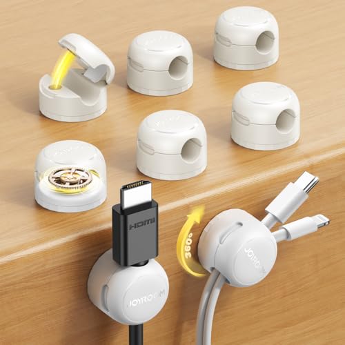 JOYROOM 8 Pack Magnetic Cable Clips, 360° Swivel Cord Organizer Wire Holder | Strong Adhesive Rotatable Cable Management Accessories for Home Nightstand Phone Charger Car Wall Office Desk Organization - color: White