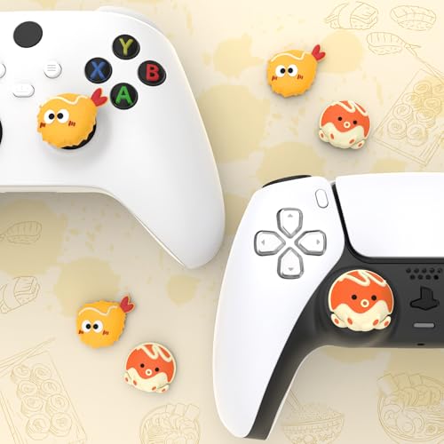 PlayVital Cute Thumb Grip Caps for Nintendo Switch 2 Pro, Switch Pro Controller, Joystick Caps Cover for ps5, Edge, ps4, Xbox Series X/S, Xbox One, Elite Series 2 Controller - Tempura and Takoyaki - color: Tempura and Takoyaki