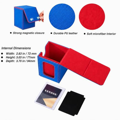 Venssu MTG Deck Box for Commander Display,Card Deck Box Fits 100 Double Sleeved Cards,TCG with 2 Dividers and 1 Toploader (Blue and Red) - color: Blue and Red