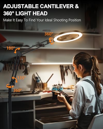 10" Ring Light Tripod for iPhone Overhead Phone Mount Holder, Flexible Ring Light with Stand - LED CRI >95 & Adjustable 70" Height, Phone Stand for Recording Video Camera Selfie Vlog TikTok YouTube - size: 10 inches
