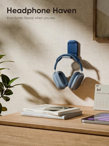 MAMUVIMO Headphone Stand, Headset Stand Foldable ＆ Sticky, Headphone Holder Hook Mount with Non-Slip Silicone, Adhesive Earphone Desk Hanger Clip Space-Saving for Airpods Max, All Earphones- Blue - color: Blue, size: 1 Pack