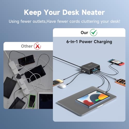 240W GaN Charger, 6-Port USB C Charger with 140W Max PD 3.1 Port, TFT-Screen Display Desktop Charging Station Adapter for MacBook Pro/Air M3/M2, Laptops, iPhone 17/16, Galaxy S24/S23, iPad, Steam Deck