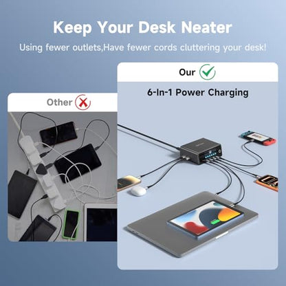 240W GaN Charger, 6-Port USB C Charger with 140W Max PD 3.1 Port, TFT-Screen Display Desktop Charging Station Adapter for MacBook Pro/Air M3/M2, Laptops, iPhone 17/16, Galaxy S24/S23, iPad, Steam Deck