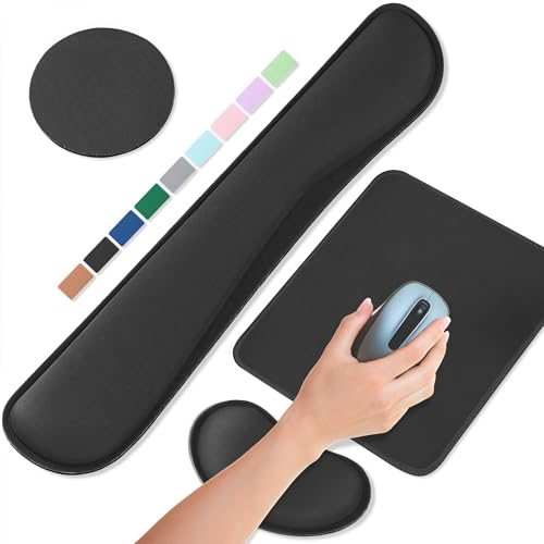 Office Ergonomic Memory Foam Computer Mouse and Keyboard Wrist Rest pad Support Carpal Tunnel, Wrist Rest for Keyboard and Mouse, Wrist Support Set - color: Black, style: 4 in 1 SET (Keyboard wrist pad + mouse wrist pad + Desk pad + Cup coaster)