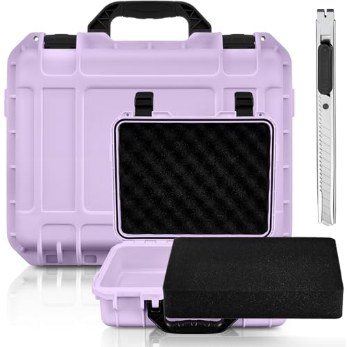Relaxweex 1 Pcs Waterproof Hard Case with DIY Customizable Foam Insert Portable Protective Case with Knife for Camera Drones Equipments Tools Test Instruments(Purple,11.3 x 8.7 x 4.2 Inch) - color: Purple, size: 11.3 x 8.7 x 4.2 Inch