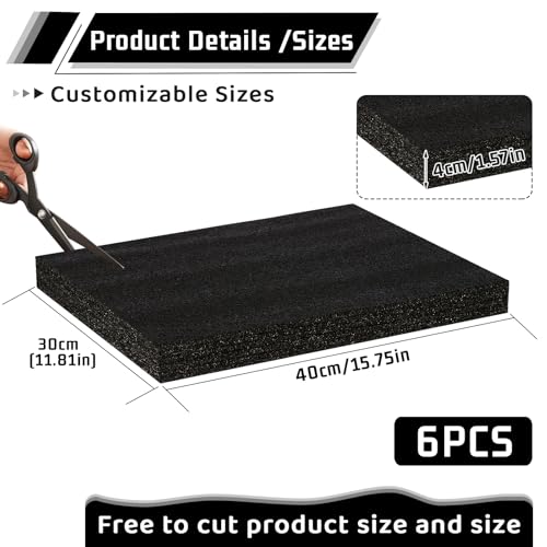 6 Pcs 16'' x 12'' x 1.5'' Polyurethane Foam - Foam Inserts for Cases Packing Foam Black Craft Foam Sheets for Packing Camera Toolbox Storage - size: 16'' x 12'' x 1.5 ''