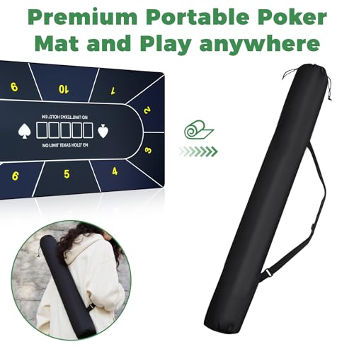 Poker Mat for Table 70 x 35 inch Non Slip Noise Reduction | Poker Mat for Table with Carry Case for Play Texas Hold'em Poker Blackjack Game Home Casino Nights (Black and Blue) - color: Black and Blue