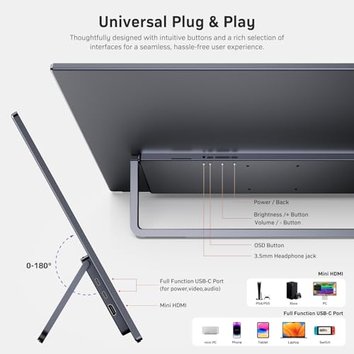 MNN 23.8" 100Hz FHD IPS USB-C HDMI Portable Gaming Monitor | 23.8" FHD IPS 100Hz, metal kickstand+speakers, USB-C/HDMI, PC/Phone/PS5/Xbox/Switch, home office & gaming. - size: 23.8’‘