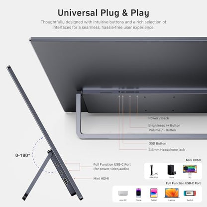 MNN 23.8" 100Hz FHD IPS USB-C HDMI Portable Gaming Monitor | 23.8" FHD IPS 100Hz, metal kickstand+speakers, USB-C/HDMI, PC/Phone/PS5/Xbox/Switch, home office & gaming. - size: 23.8’‘