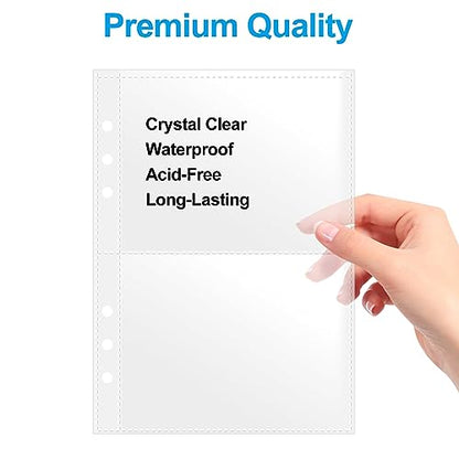 3x5 Index Card Sleeves Binder Sheets - 50 Pack | Clear Plastic Refill 2 Pocket Page Protector for Recipe Cards, Photo Cards, Flash Cards | Fits 6-Ring A5 Binder | Organizer and Holder - 200 Pockets - size: 3" x 5"