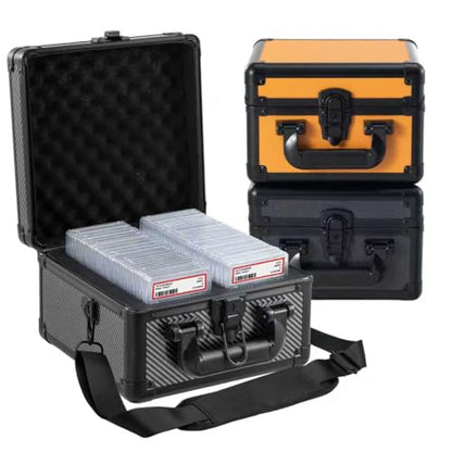 Graded Card Storage Box – Aluminum Alloy Trading Cards Case Holds 55+ Graded Cards, Sports Card Storage Box with Lock, Fits PSA, CSG, BGS (Small Carbon Fiber) - color: 2 Row-Carbon Fiber