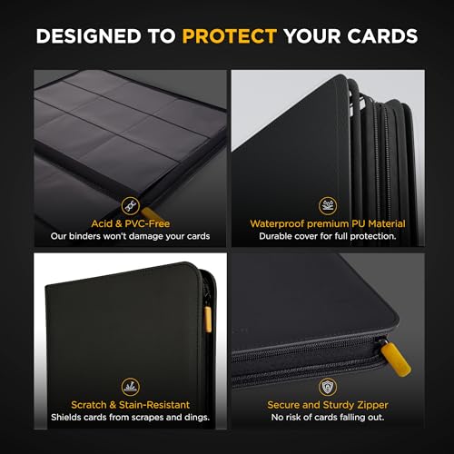 Card Guardian - 9 Pocket Premium Black Card Binder with Zipper for 360 Cards - Trading card binder with Side Loading Pockets for Trading Card Games -TCG Binder (Black) - color: Black