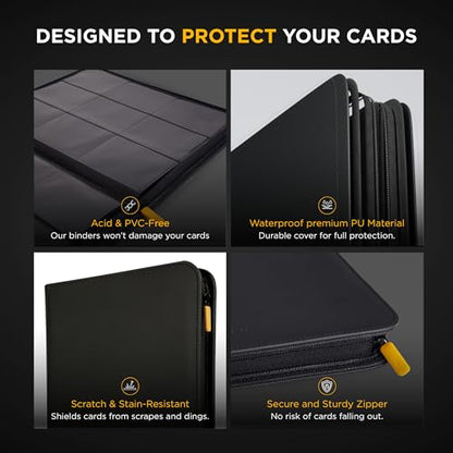 Card Guardian - 9 Pocket Premium Black Card Binder with Zipper for 360 Cards - Trading card binder with Side Loading Pockets for Trading Card Games -TCG Binder (Black) - color: Black