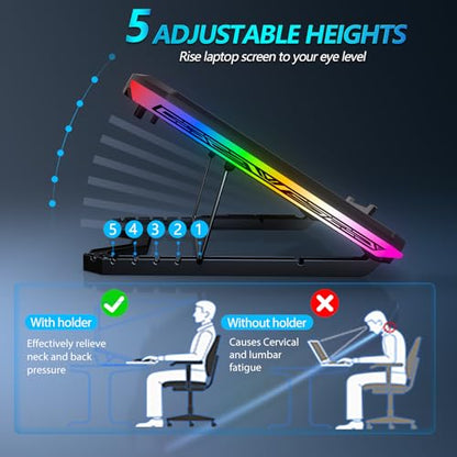 AIMIUZI Laptop Cooling Pad, Gaming Laptop Cooler with 9 Quiet Fans, Laptop Cooling Stand for 12-17 Inch, Laptop Computer Fan with 5 Height Adjustable,2 USB Ports,1 Phone Stand - color: Colorful